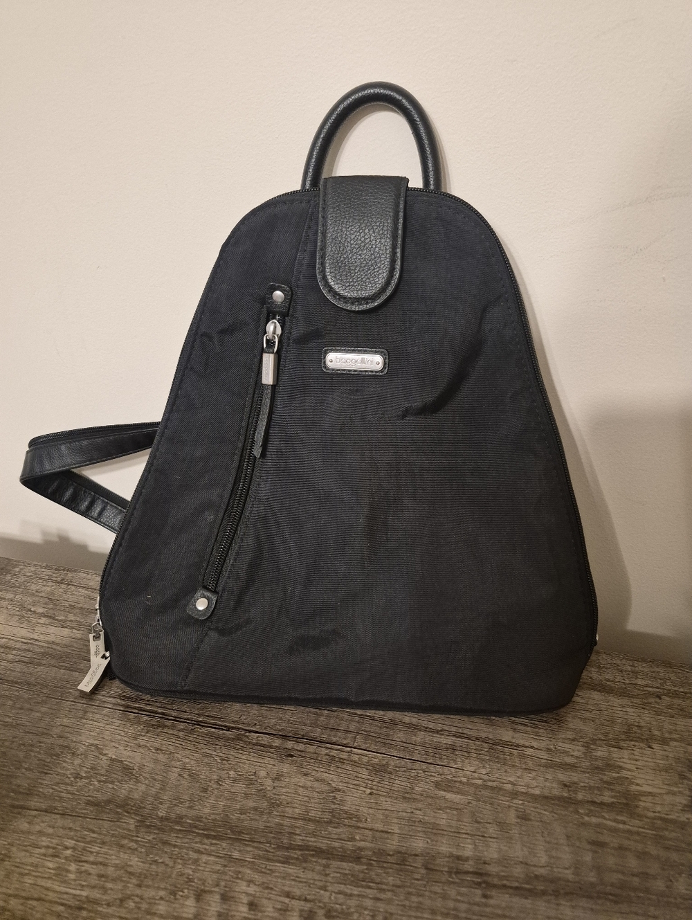 Baggalini Black Nylon Triangular Sling Backpack